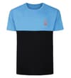 Thumbnail Flat front view of bright blue and black crew neck T-shirt.